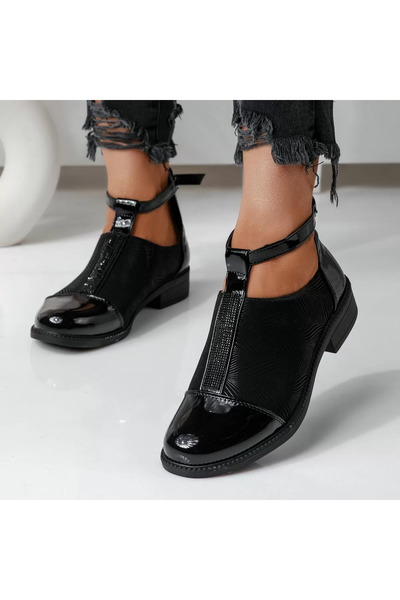 Zaira Pantofi casual dama negri din piele ecologica lacuita Kara #24661 - 40