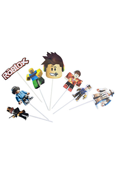 OEM Decoratiune topper tort carton, tematica Roblox, aniversare - 8 piese