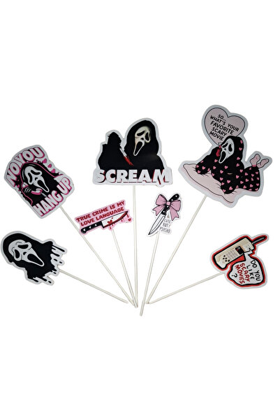 OEM Cardboard cake topper decoration, Scream theme - 7 pieces