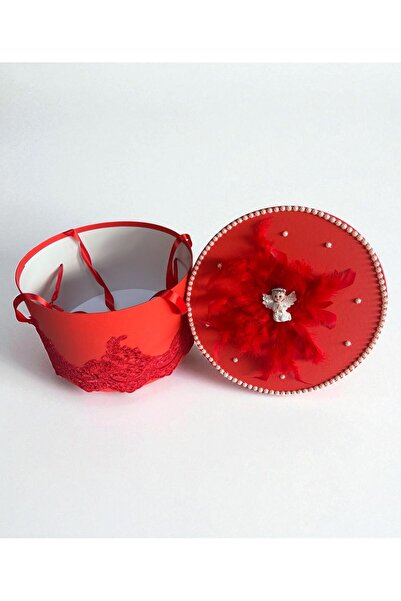 Your Baby Store Baptism box – red, angel pattern with feathers and lace