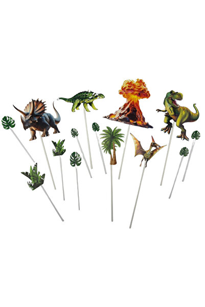 OEM Χάρτινα διακοσμητικά τούρτας, με θέμα δεινόσαυρους, για γενέθλια - 14 τεμ...