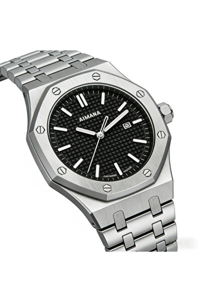 AIMANA Premium Men’s Wristwatch | Royal Oak Style, Black Textured Dial, Steel...