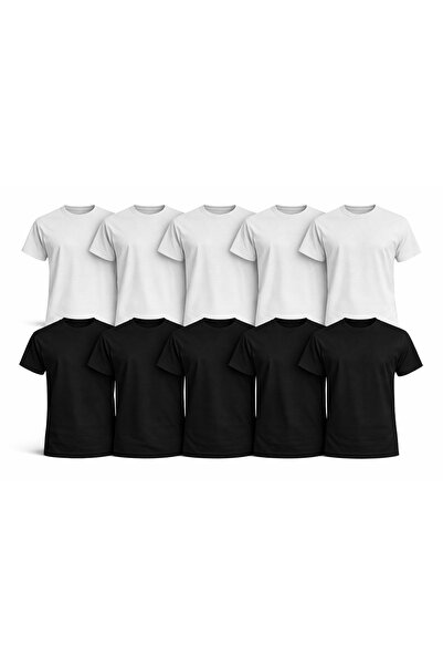 MONOTEE Set of 10 Men's Black and White T-Shirts 100% Cotton, Simple Basic So...