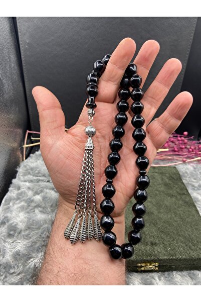 Kttesbihaksesuar MİKRO GÜMÜŞ KAPLAMA PÜSKÜLLÜ BÜYÜK BOY 12 mm SİYAH RENK ÇUBU...