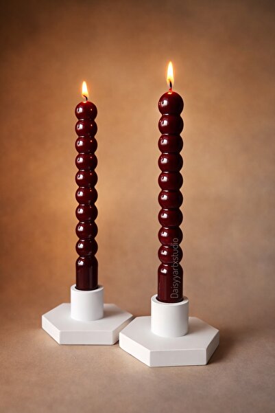 Daisyyartxstudio Bordo parlak iki adet şamdan mum bubble model