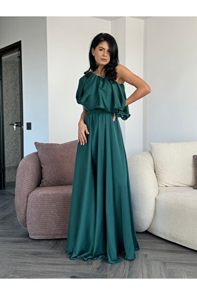 RAMONA BADESCU EXCLUSIVE Rochie lungă verde smarald, lejeră, cu talie elastic...