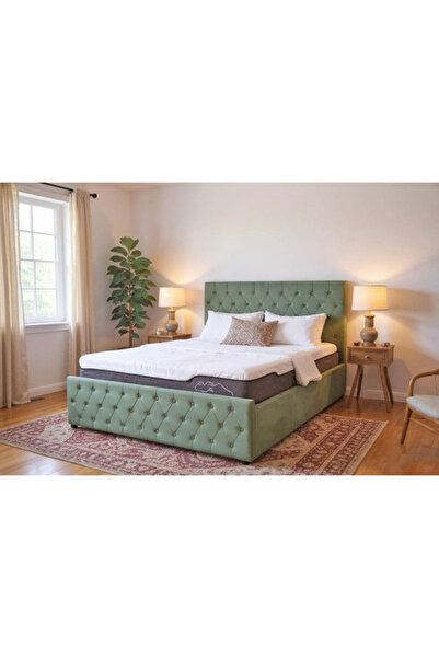 MarketMob Pat Bravo 180x200 cm Lada Depozitare Tapitat Catifea Verde Somiera ...