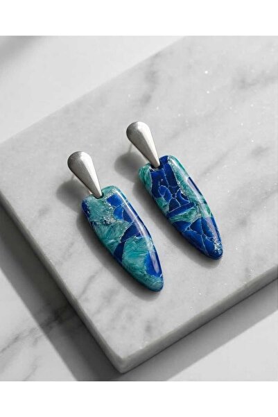 Dodemert Home Blue Alaca Polymer & Epoxy Design Earrings (Stainless Steel Nails)