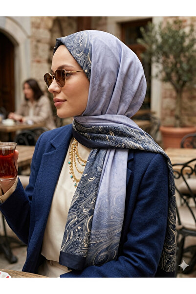 Nazellaa Ethnic Pattern Crepe Chiffon Shawl Blue