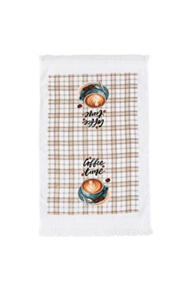 Jumbo Cotton Kitchen Towel White "Coffee Time" 60 x 35 cm