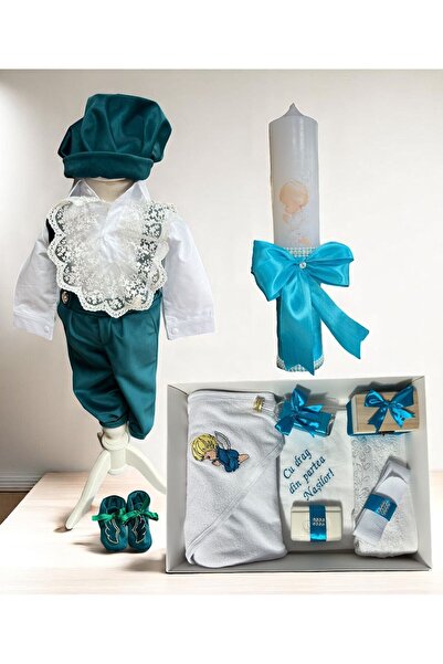 Your Baby Store Set complet pentru botez baiat cu aripi- turcoaz cu costumas,...