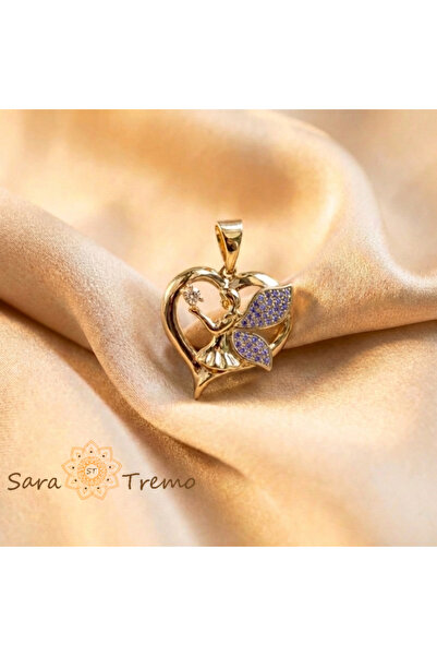SaraTremo Angel Heart Pendant – 14K Gold Plated Pendant with White Zirconia a...