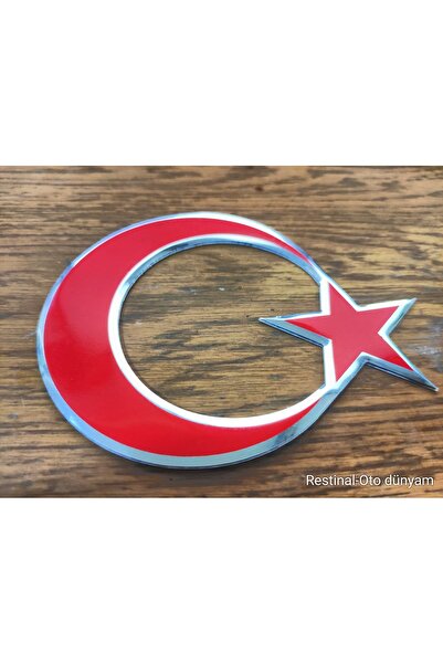restinal Türk Bayrağı Ay Yıldız Krom Arma Logo Yapıştırma Sticker Oto Kaput P...