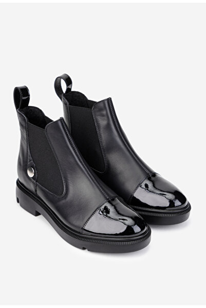 Dasha Ghete dama negre din piele naturala box cu detaliu lacuit