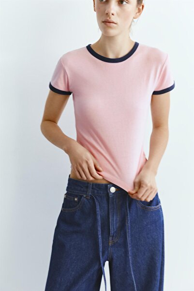 Pull & Bear Kısa kollu fitilli t-shirt