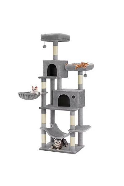 feandrea Ansamblul pentru pisici din PAL și sisal, 199 cm, cu platforme, stâl...