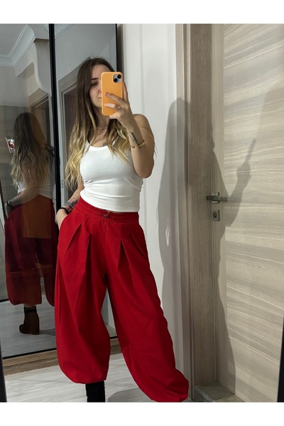 ELA Double Atlas Fabric Pleated Leg Elasticated Trousers