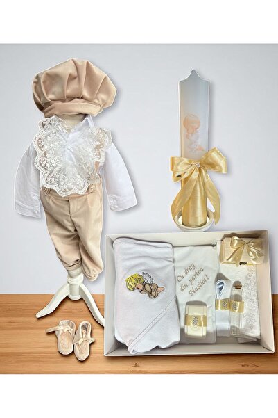 Your Baby Store Set complet pentru botez baiat cu aripi- crem cu costumas, bo...