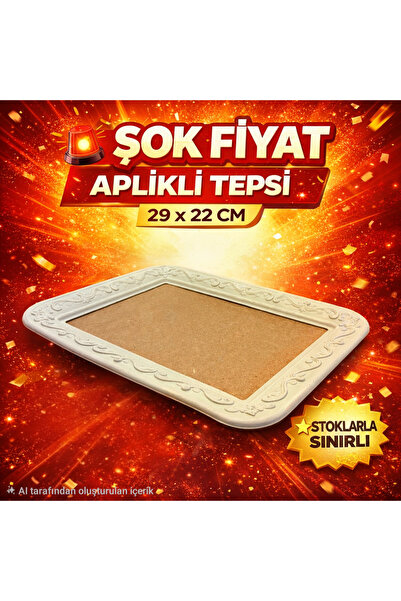 Eymen Hobi Boyanabilir Aplikli Ahşap Tepsi 29x22 cm – Dekoratif Hobi Boyama T...