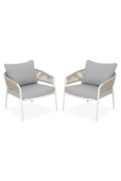 Maison Mex Set of 2 garden/terrace armchairs MATA L.77 l.78.5 H.68 white/beig...