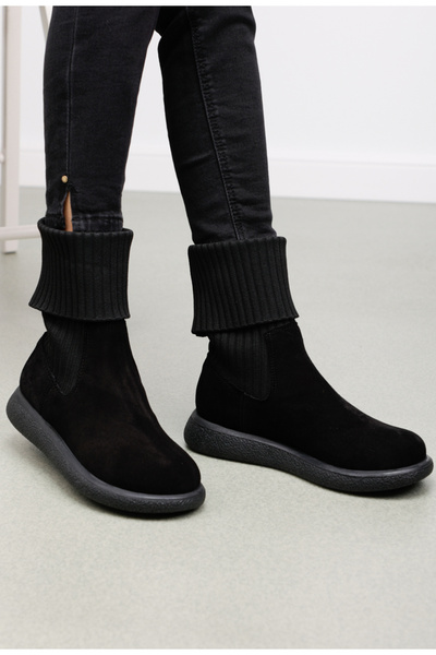 Dasha Ghete dama negre din piele intoarsa si material textil