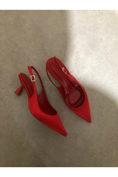 trendyhit Niki Kırmızı Saten 6cm Kadın Topuklu Ayakkabı