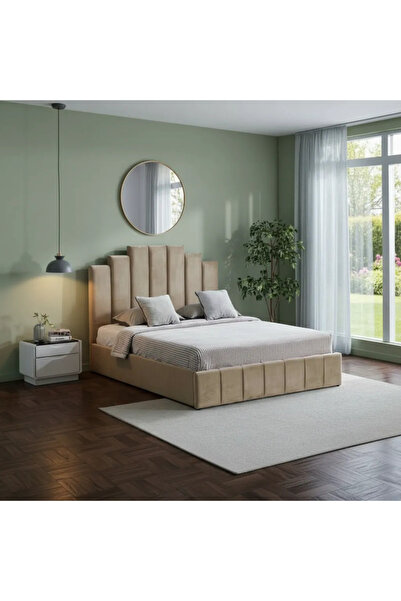 MarketMob Pat Cadiz 160x200 cm catifea cu catifea bej cu somieră inclusă