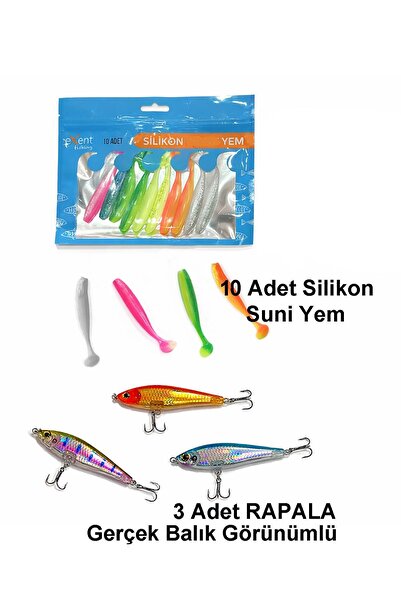 Exent 8 cm Silikon Suni Yem Seti 10 Adet + 3 Adet 7,5 cm Rapala-Gerçek Görünü...