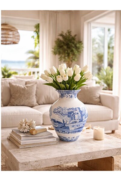 SPODE Blue Italian Porselen Vazo 25 cm – Vintage Klasik İngiliz Desenli Dekor...