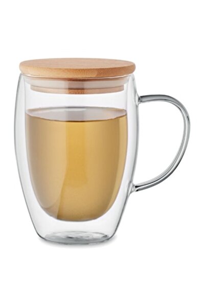 Midocean Double-walled borosilicate glass mug with handle and Bamboo elements...