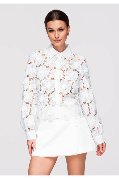 OMBRE Women's Elegant Lace Shirt OW-SH-E0038 White