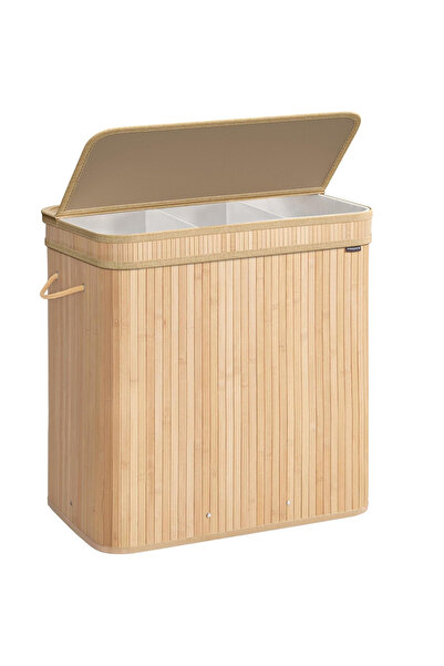 SONGMICS Cos rufe 63x42x61 cm, 150L, pliabil cu capac si sac lavabil, bambus ...