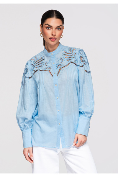 OMBRE Women's Elegant Cotton Shirt OW-SH-E0022 Blue