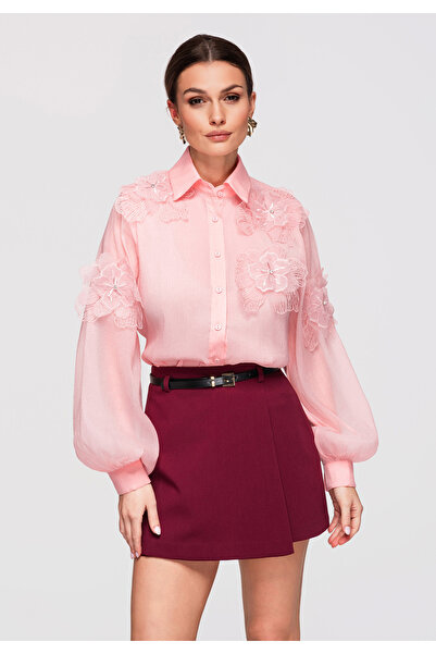 OMBRE Femei Cămașă Elegantă OW-SH-E0032 Roz