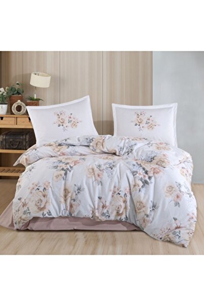 Pucioasa Double bed linen made of 100% cotton ranforce, Floral beige