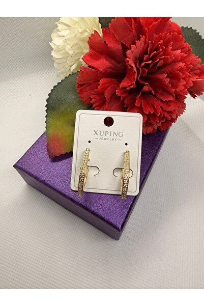 XUPING JEWELRY 14K RENGİ ZİRKON TAŞLI KİBRİT MODEL ÇELİK KÜPE