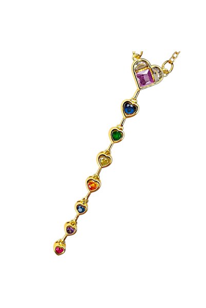 stainless steell Colorful Heart Stone Pendant Necklace with Chain Detail Stai...