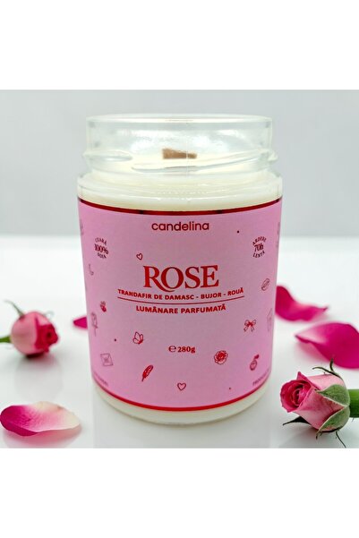 Candelina Lumanare parfumata soia cu fitil lemn, Candelina, ROSE - Trandafir ...