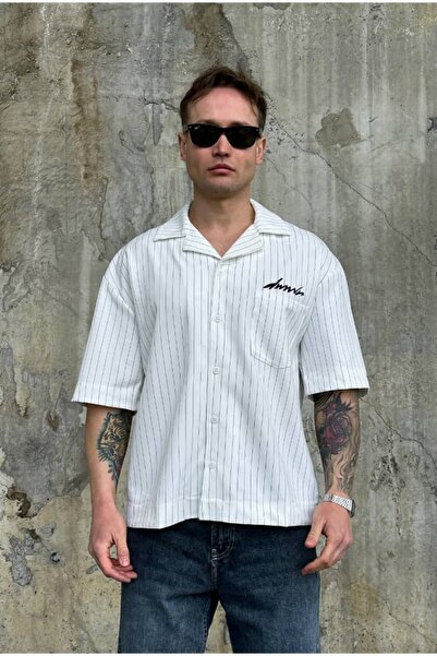 cezstudio Striped Oversize Shirt with Embroidery Detail