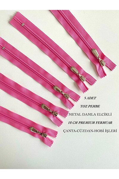 seyranat 5 Adet Toz, Açık Pembe Metal Damla Elcikli Kaliteli 18 Cm Çanta, Cüz...