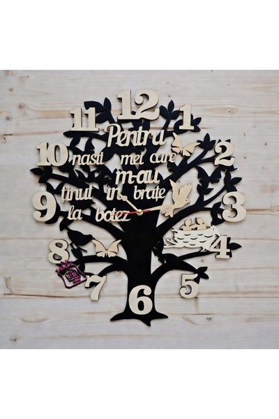 damoro Ceas de perete,Copacel,pentru nasii de botez,Lemn,Negru/natur