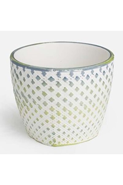 SHOPIENS Ghiveci de flori ceramic alb-verde 10 x 8 cm - 0.3 L