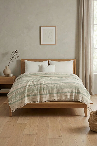 Destiva Home 4 Layer Muslin Double Bedspread 220X230 cm 100% Cotton Striped S...