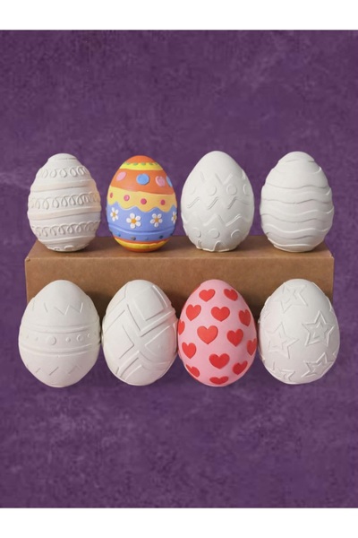 CreativePrint Set of 8 decorative plaster eggs for painting - DIY Easter, duc...