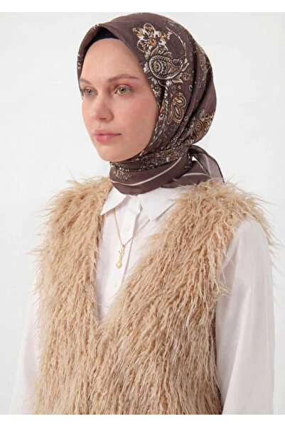 Silk Home Φουλάρι Βισκόζης Βελόρα Τεσσάρων Εποχών Μπαρόκ με Φλοράλ Σχέδιο Καφ...