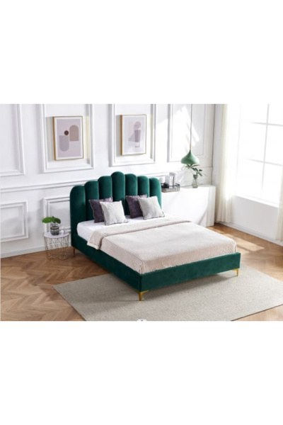 CLOUD Pat tapițat din catifea verde inchis, 160x200 cm, somieră inclusă.