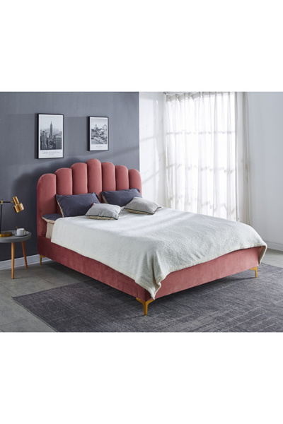 MarketMob Pat Cloud 180x200 cm Tapițat Catifea Roz Somiera Inclusa