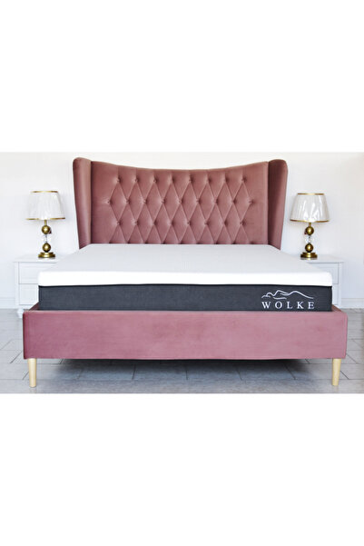 MarketMob Pat Lora 160x200 cm tapițat cu catifea roz, cu somieră cu șipci inc...