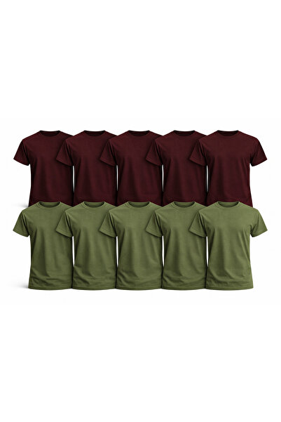 MONOTEE Set of 10 Burgundy and Khaki Men's T-Shirts 100% Cotton, Simple Basic...