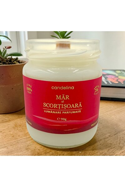 Candelina Lumanare parfumata din soia cu fitil lemn, MAR SI SCORTISOARA, hand...